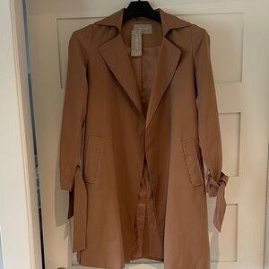 Forcast Camel Trench Coat with Tie Cuff Details